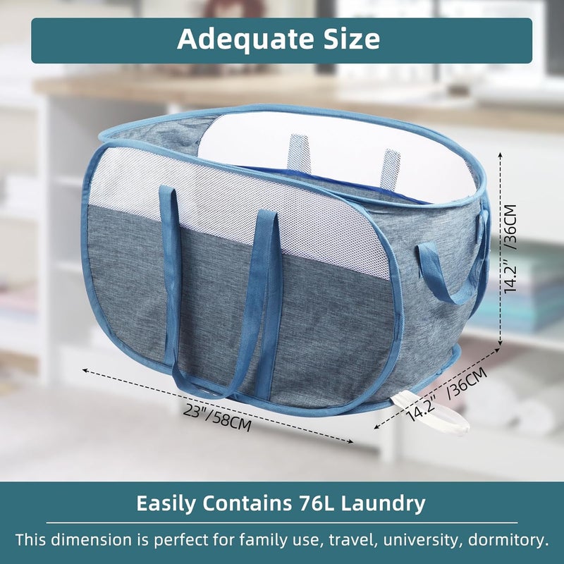 BATTOO 2 Pcs Collapsible Laundry Baskets, Tear Proof Pop Up Laundry Hamper with Dual Handles, Durable Foldable Laundry Basket, Easy to Carry Laundry Hamper for Home, Laundry Room, Bedroom, Dorm, Travel Blue - Image 5
