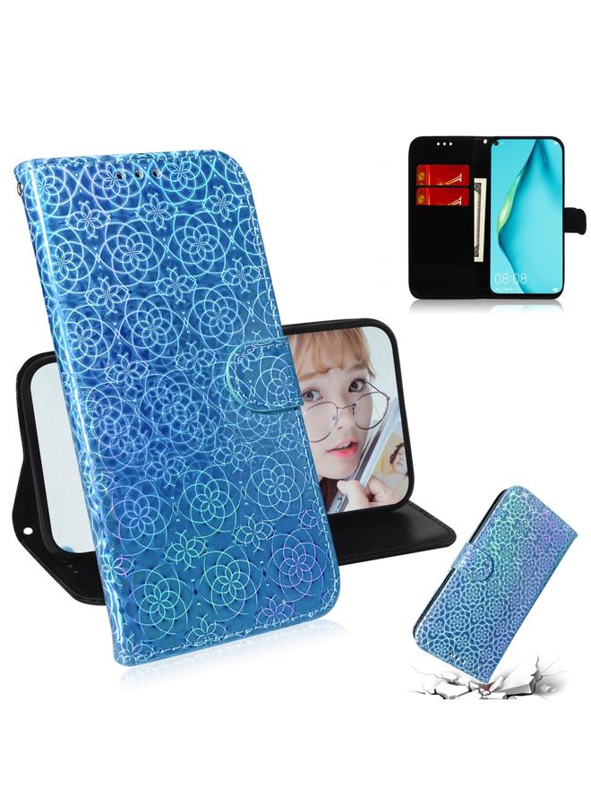 زبون جراب لهاتف Huawei P40 lite بلون سادة ومشبك مغناطيسي ملون من جلد البولي يوريثان مع حامل وفتحات للبطاقات ومحفظة وحبل - Image 1