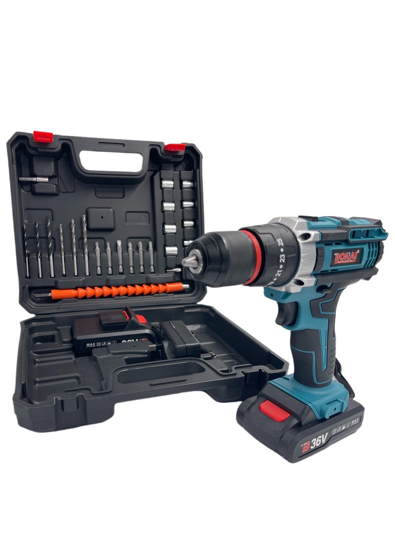 BONAI BONAI Tool Set with Drill, Cordless Drill Tool Kit Household Power Tools Drill Set with 2 pcs 36V Li-Ion Battery & Charger for Home Tool Kit with 15 Pieces Bits  - Image 5