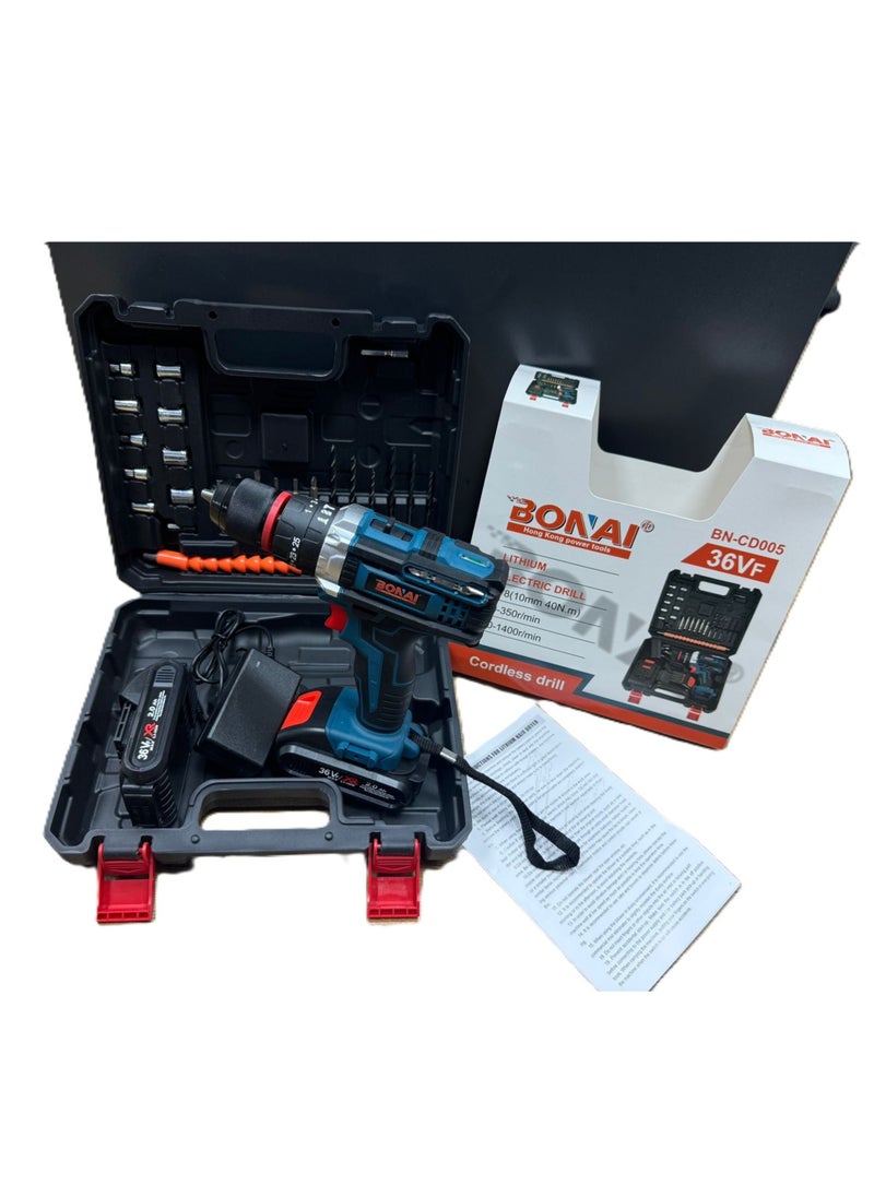 BONAI BONAI Tool Set with Drill, Cordless Drill Tool Kit Household Power Tools Drill Set with 2 pcs 36V Li-Ion Battery & Charger for Home Tool Kit with 15 Pieces Bits  - Image 3