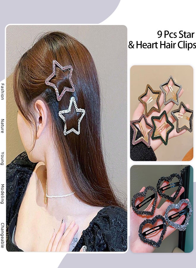 رويس 9 قطع من دبابيس الشعر على شكل نجوم لامعة وقلب، مشابك شعر فاخرة أنيقة مزينة بأحجار الراين، مناسبة لإكسسوارات شعر الضفائر الجانبية للنساء الجميلات - Image 1