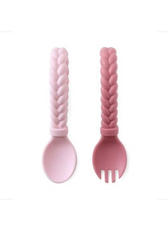 Itzy Ritzy Itzy Ritzy Silicone Spoon & Fork Set; Baby Utensils Featuring a Baby Fork and Spoon with Looped, Braided Handles - Made of 100% Food Grade Silicone & BPA-Free - Ages 6 Months and Up (Pink)  - Image 1