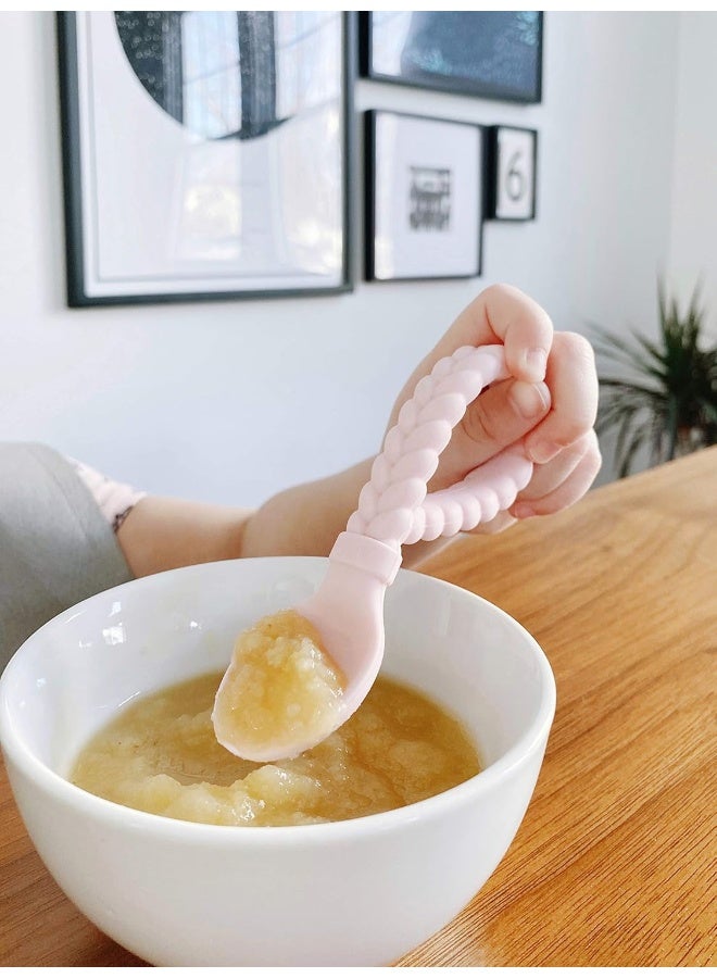 Itzy Ritzy Itzy Ritzy Silicone Spoon & Fork Set; Baby Utensils Featuring a Baby Fork and Spoon with Looped, Braided Handles - Made of 100% Food Grade Silicone & BPA-Free - Ages 6 Months and Up (Pink)  - Image 4
