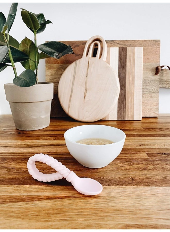 Itzy Ritzy Itzy Ritzy Silicone Spoon & Fork Set; Baby Utensils Featuring a Baby Fork and Spoon with Looped, Braided Handles - Made of 100% Food Grade Silicone & BPA-Free - Ages 6 Months and Up (Pink)  - Image 5