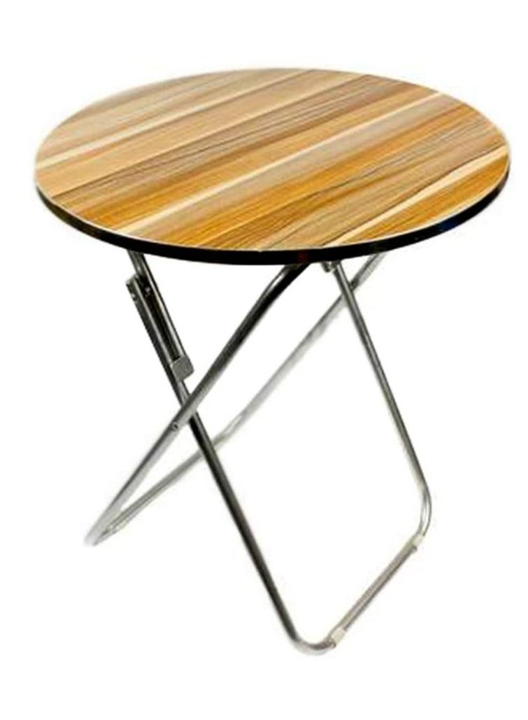 Toshonics Round Brown Wood Metal Table With Aluminum Frame Foldable And Portable For Indoor And Outdoor For Camping Hiking Picnics Parties Dining Table Utility Desk 60x60 cm - Image 1