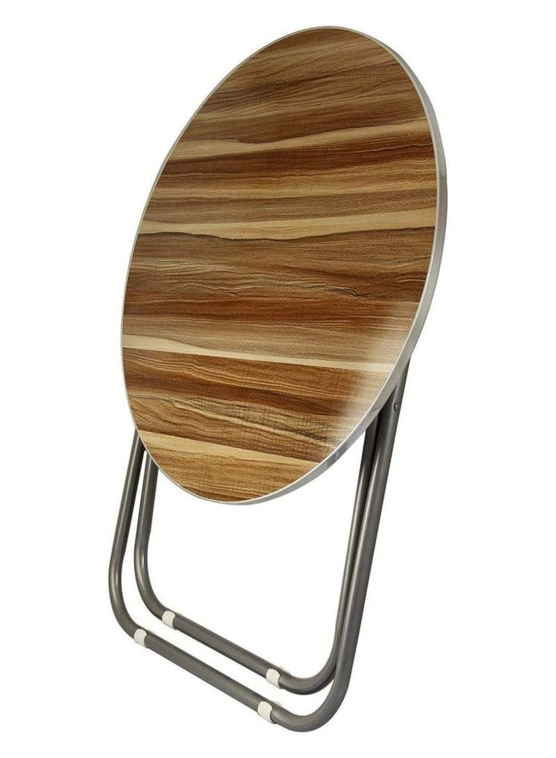 Toshonics Round Brown Wood Metal Table With Aluminum Frame Foldable And Portable For Indoor And Outdoor For Camping Hiking Picnics Parties Dining Table Utility Desk 60x60 cm - Image 2