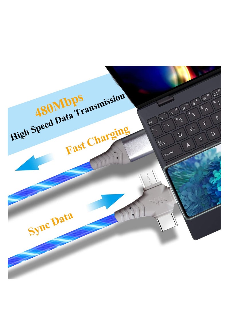 3 in 1 Fast Charging Cable with LED Light, Durable TPE Cord for iPhone, Type C and Micro USB, 6.6ft Length