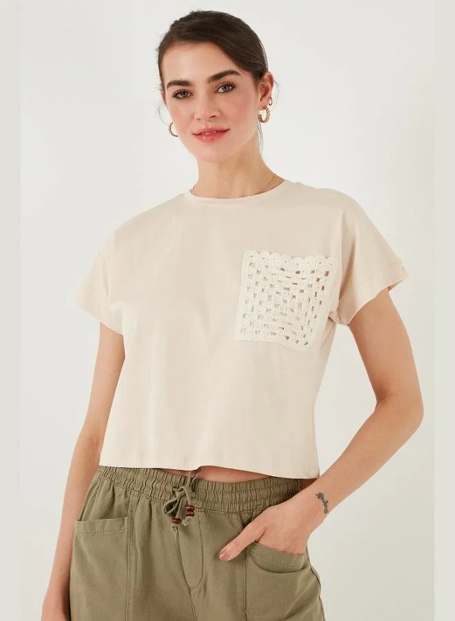 Lela Lela Cotton Single Pocket Regular Fit Crew Neck T-Shirt Women's T-SHIRT 5865818