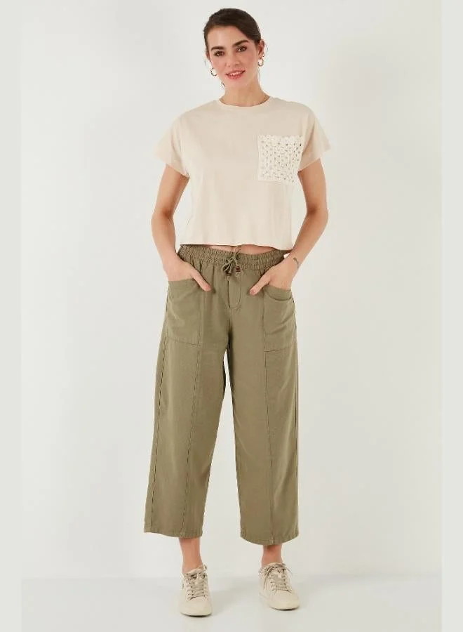 Lela Lela Cotton Single Pocket Regular Fit Crew Neck T-Shirt Women's T-SHIRT 5865818