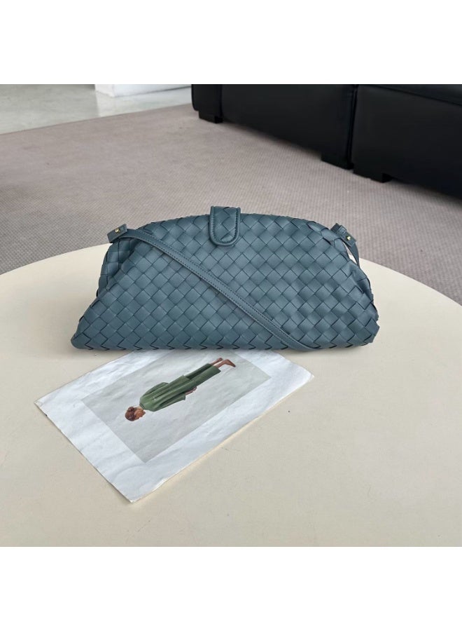 حقيبة يد أنيقة بتصميم سحابة، حقيبة نسائية زرقاء أنيقة، حقيبة كتف من الجلد المنسوج، هدية مثالية للعطلات - Image 1