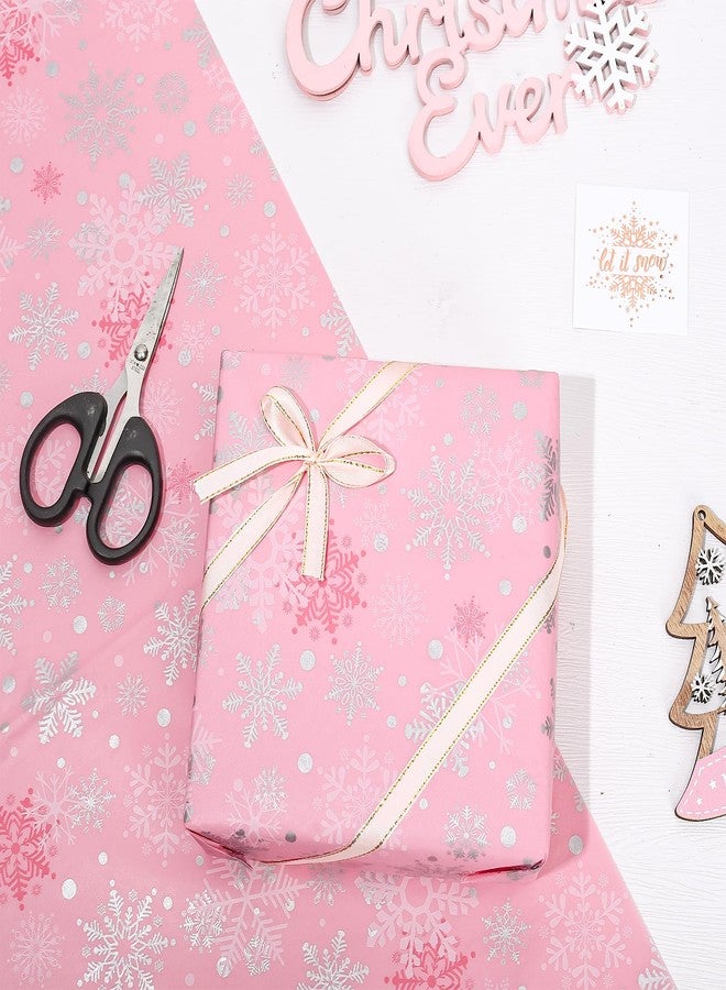 Whaline 100 Sheets Winter Tissue Paper Pink Christmas Snowflake Gift Wrapping Paper 13.7 x 19.6 Inch Pink Snow Flakes Art Craft Tissue for Winter Xmas New Year Baby Shower Wedding Decor - Image 3