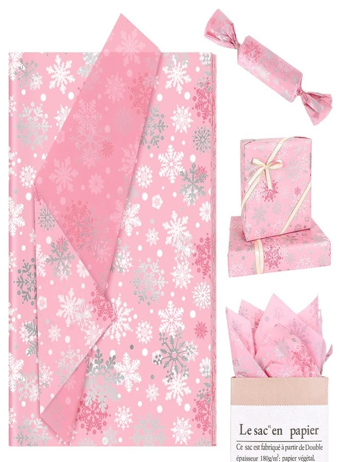 Whaline 100 Sheets Winter Tissue Paper Pink Christmas Snowflake Gift Wrapping Paper 13.7 x 19.6 Inch Pink Snow Flakes Art Craft Tissue for Winter Xmas New Year Baby Shower Wedding Decor - Image 1