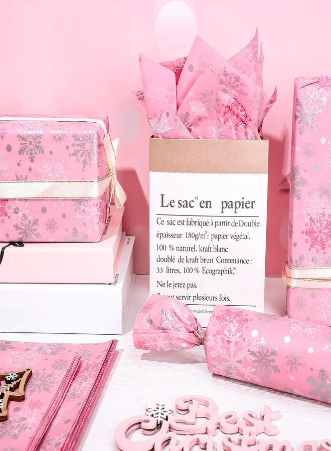 Whaline 100 Sheets Winter Tissue Paper Pink Christmas Snowflake Gift Wrapping Paper 13.7 x 19.6 Inch Pink Snow Flakes Art Craft Tissue for Winter Xmas New Year Baby Shower Wedding Decor - Image 5