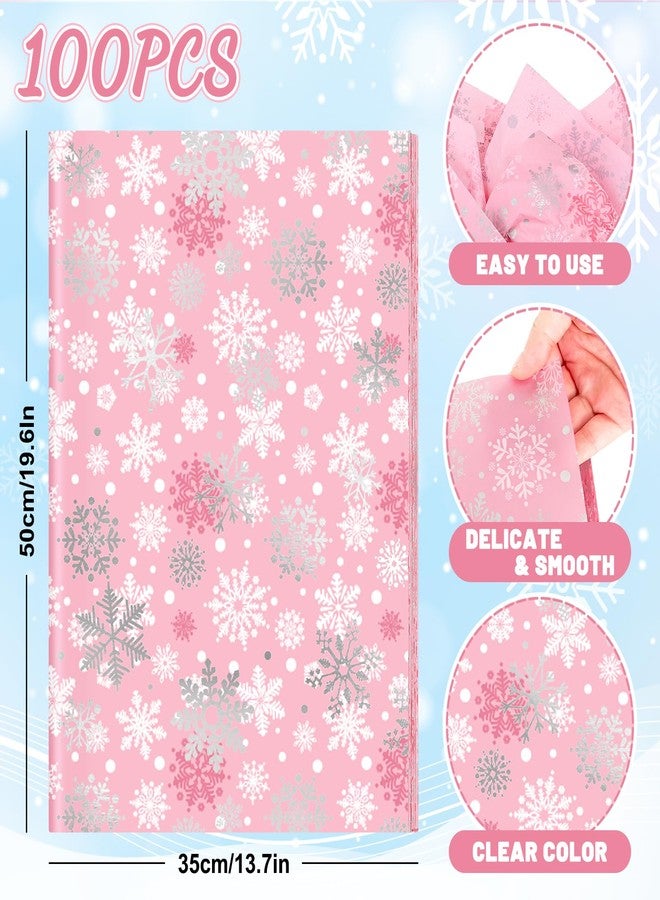 Whaline 100 Sheets Winter Tissue Paper Pink Christmas Snowflake Gift Wrapping Paper 13.7 x 19.6 Inch Pink Snow Flakes Art Craft Tissue for Winter Xmas New Year Baby Shower Wedding Decor - Image 2