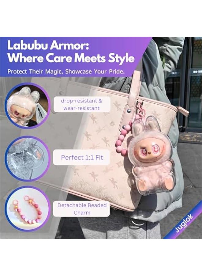 Arabest Protective Acrylic Case for LABUBU The Monsters Plush Toys – Clear Display Case with Pink Flower Chain – Perfect for Showcasing & Protecting Your Collectible Plush (HaveASeat-Sit) - Image 3