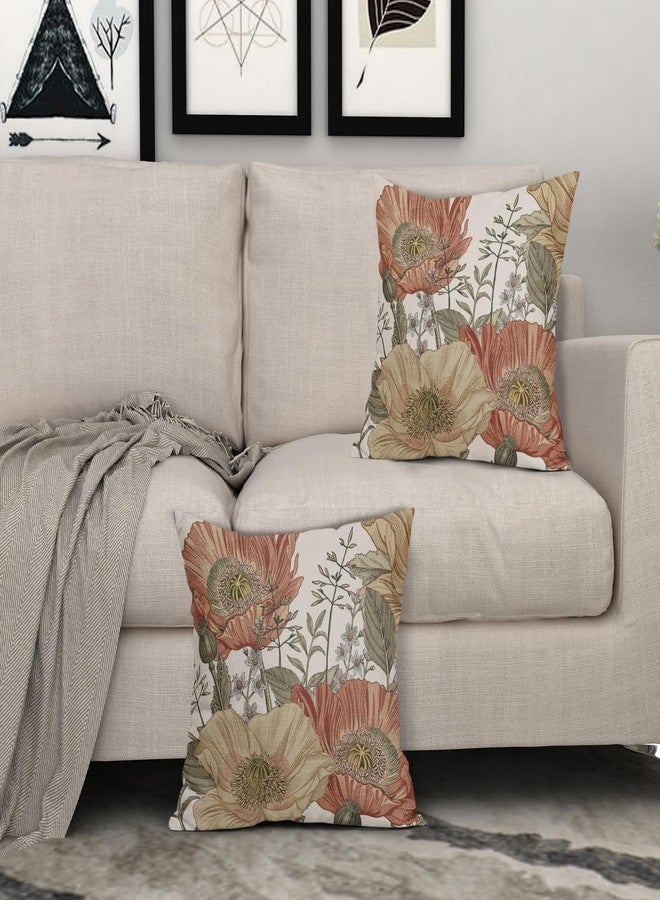 Sweetshow Vintage Flower Throw Pillow Covers 18x18 Brown Rust Colored Floral Botanical Pattern Decorative Pillows Outdoor Linen Farmhouse Cushion Case Country Pillowcase for Sofa Bed Room Decor Set of 2 - Image 3