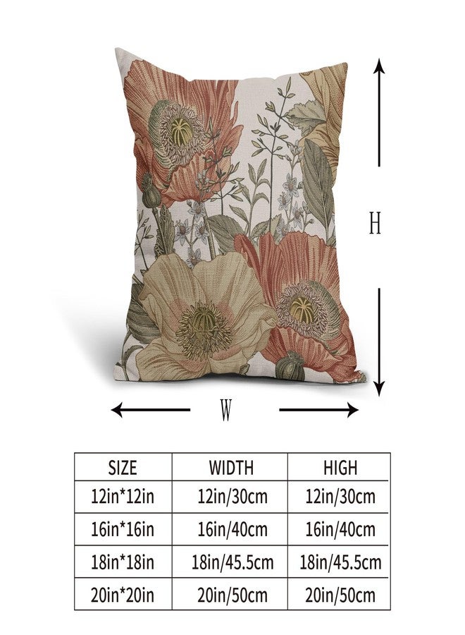 Sweetshow Vintage Flower Throw Pillow Covers 18x18 Brown Rust Colored Floral Botanical Pattern Decorative Pillows Outdoor Linen Farmhouse Cushion Case Country Pillowcase for Sofa Bed Room Decor Set of 2 - Image 5