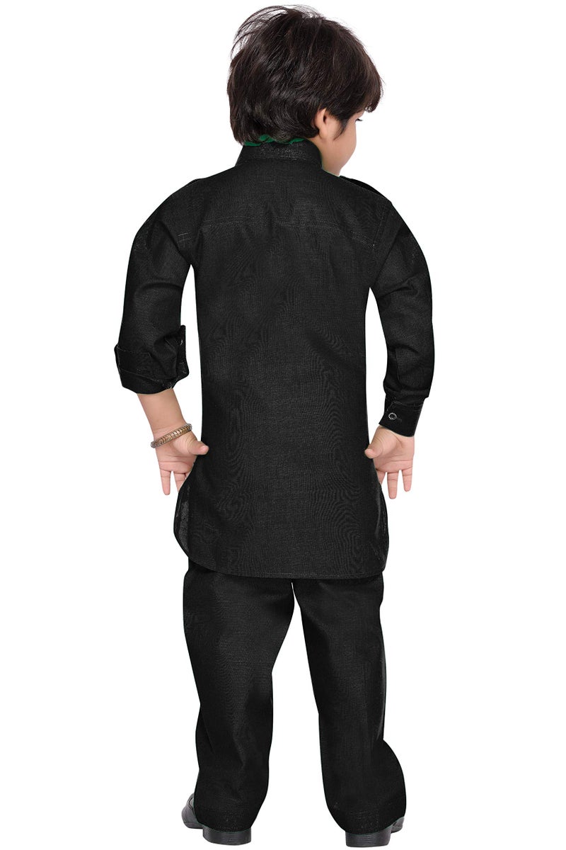 AJ DEZINES Pathani Suit For Kids Boys | Boys Kurta Set | Traditional Party & Ethnic Wear | Kids Kurta Pyjama Set | Solid Cotton Kurta Pajama | Wedding & Festive Outfit - Regular Fit - Black-2 - Image 2