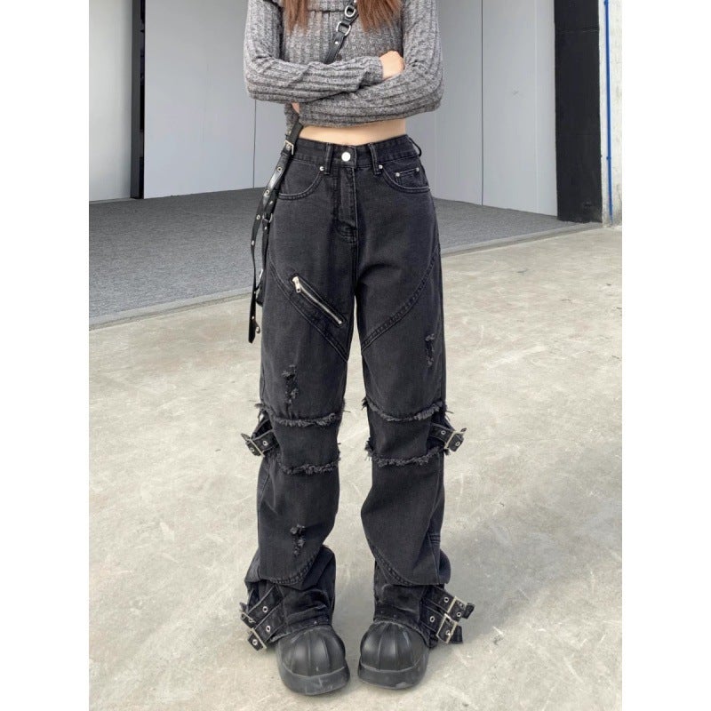2025 Heavy Industry Zipper Tape Jeans American Style Vintage Lace-Up Pants Leg Zipper Jeans High Street Trendy Brand For Men And Women - Image 3