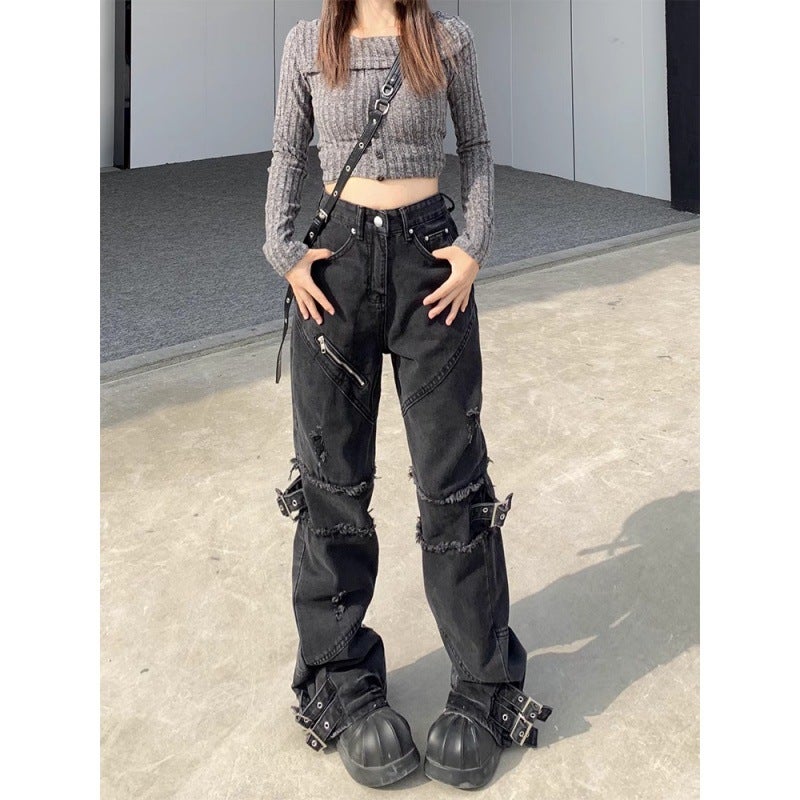 2025 Heavy Industry Zipper Tape Jeans American Style Vintage Lace-Up Pants Leg Zipper Jeans High Street Trendy Brand For Men And Women - Image 4