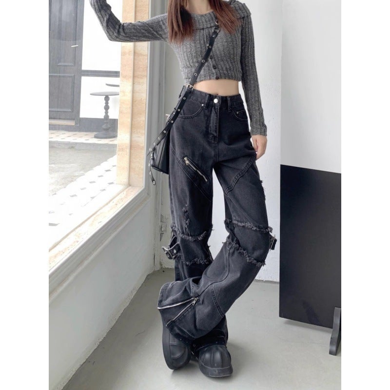 2025 Heavy Industry Zipper Tape Jeans American Style Vintage Lace-Up Pants Leg Zipper Jeans High Street Trendy Brand For Men And Women - Image 5