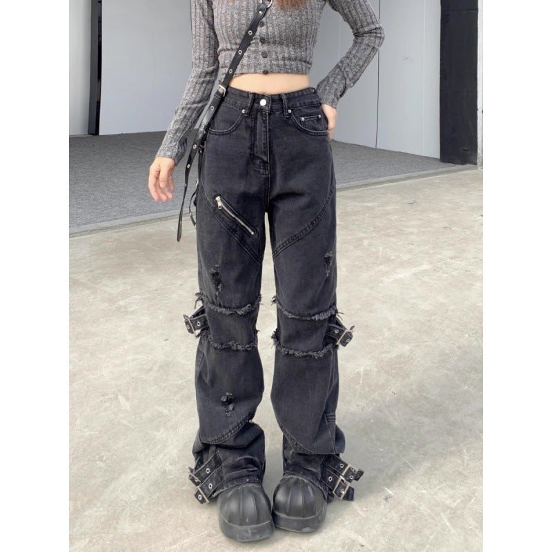 2025 Heavy Industry Zipper Tape Jeans American Style Vintage Lace-Up Pants Leg Zipper Jeans High Street Trendy Brand For Men And Women - Image 1