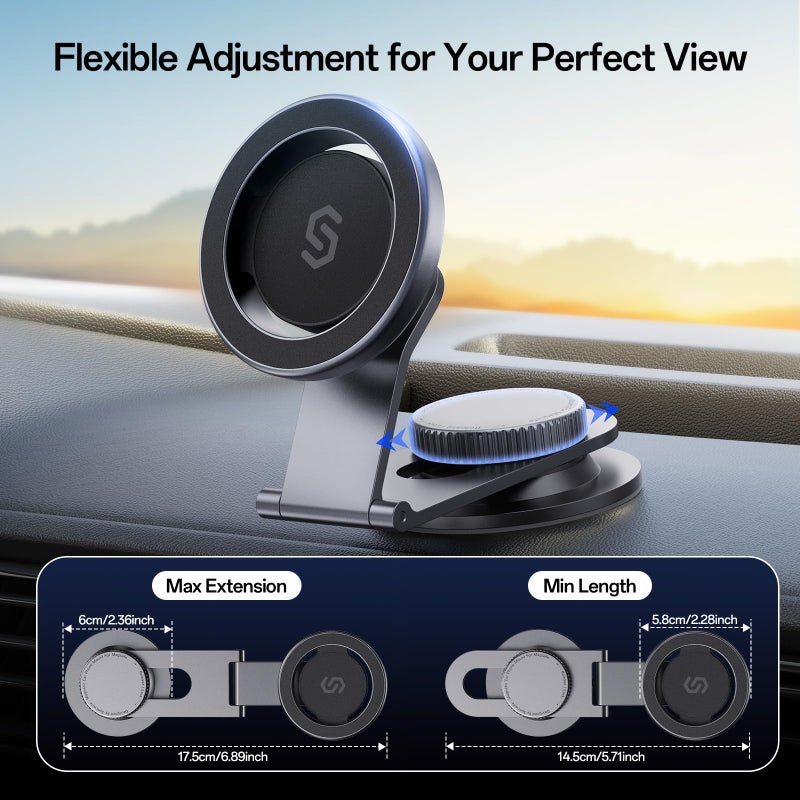 SYNCWIRE Fits MagSafe Car Mount for Universal Dashboard,Tesla Screen, Magnetic Phone Holder for Car, Foldable Aluminum Alloy Arm,Super Stable Car Mount for iPhone 17 Pro Max 16 15 14 13 12&All Phones - Image 5