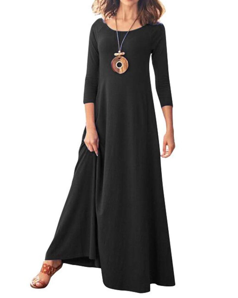 Jacansi Women's 65% Polyester 35% Cotton 3/4 Sleeve Maxi Dress, Casual Loose Oversized Loungewear with Pockets Plus Size - Image 4