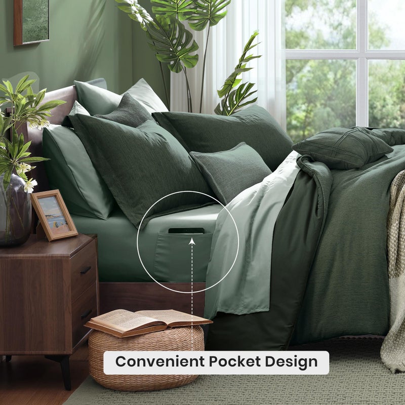 Monbix King Size Comforter Set, Deep Forest King Size Bedding Set Reversible, King Comforter Set 7 Pieces, Cationic Dyeing Bed in a Bag with Comforter, Sheets, Pillowcases & Shams - Image 4