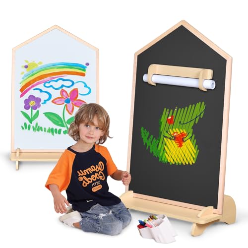 KRAND House Design DoubleSided Magnetic Drawing Board wDetachable Roller for Kids Extra Large Art Easel for Toddlers Boys and Girls Gift Wall Mountable - Image 1