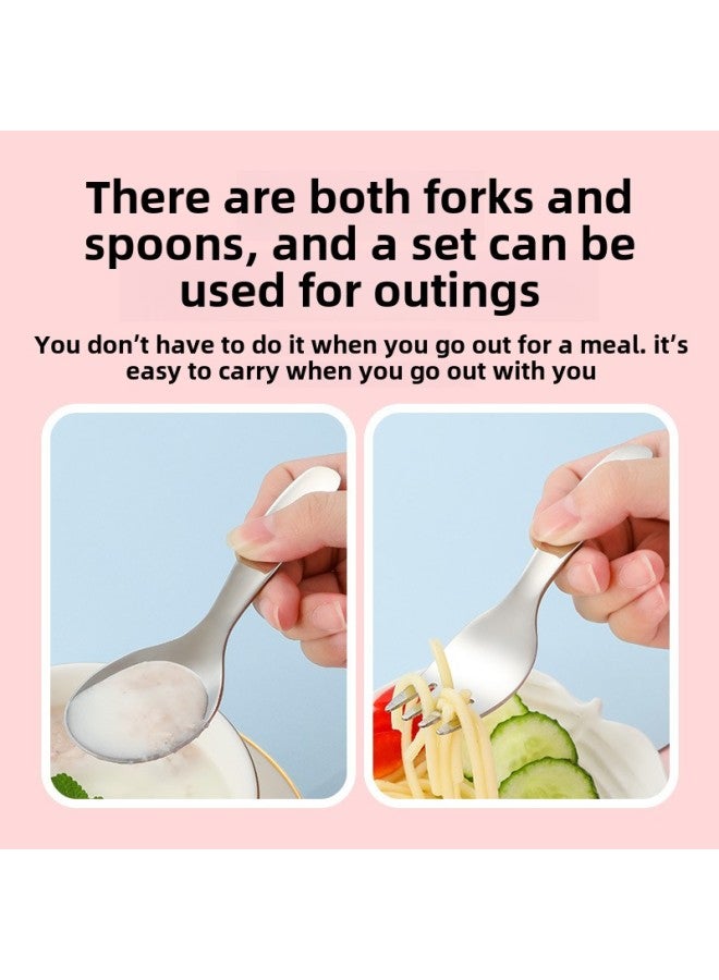 304 Stainless Steel Children's Fork Spoon Spoon Meal Feeding Complementary Food Baby Baby Short Handle Flat Bottom Gift Set-Specifications:304 Children Fork Spoon-blue Box - Image 4