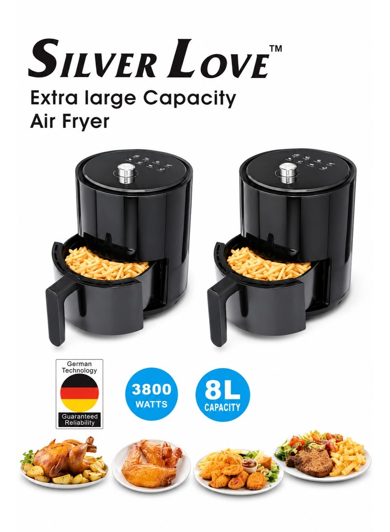 Silver Love Extra Large Capacity Air Fryer 8L, 3800W, Rapid Air Circulation, Black - Image 2