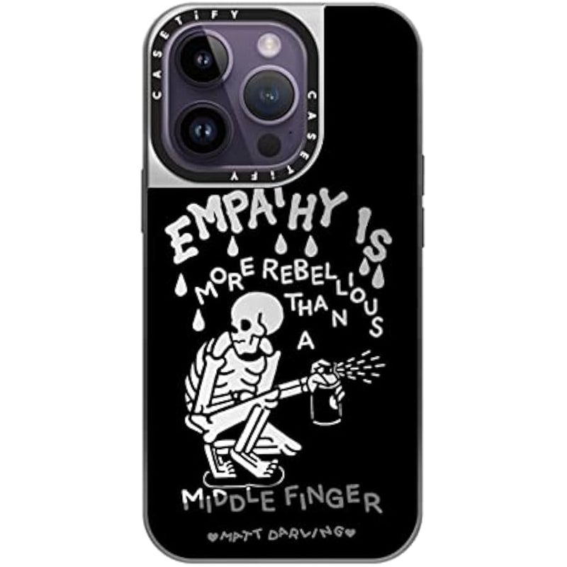 Casetify Mirror Case for iPhone 14 Pro Compatible with Magsafe - Empathy is More Rebellious Than a Middle Finger - Silver on Silver - Image 1