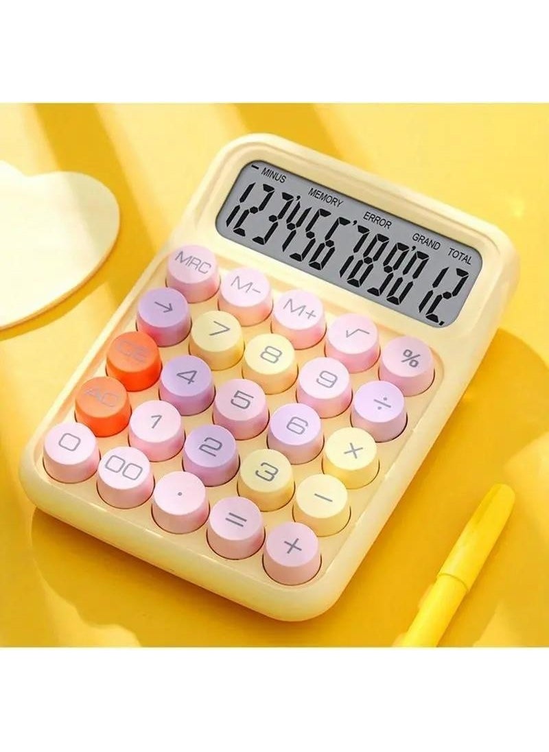 Valkyrie Colorful Very Cute 12 Digit Mechanical Calculator Large Screen 4 Functions Home Office School Yellow  - Image 3