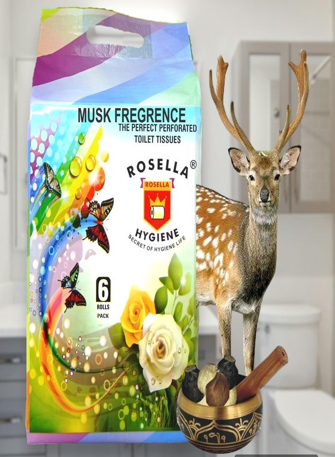 Rosella 4 ply Musk Scented Toilet Tissue Paper Roll Family Sanitary Rolls Thicker, Extra Soft & Highly Absorbent Perfect for Your Home and Office (Pack of 6 Rolls - 250 Sheets Per Roll - Image 1