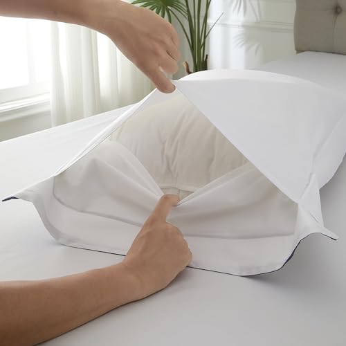 Ranznaz White Pillow Shams Queen Size Set of 2, 100% Cotton Queen Pillow Shams with Navy Embroidered Double Border, Elegant Luxury Hotel Decorative Pillow Cases with Envelpe Closure, 20x30 Inches - Image 4