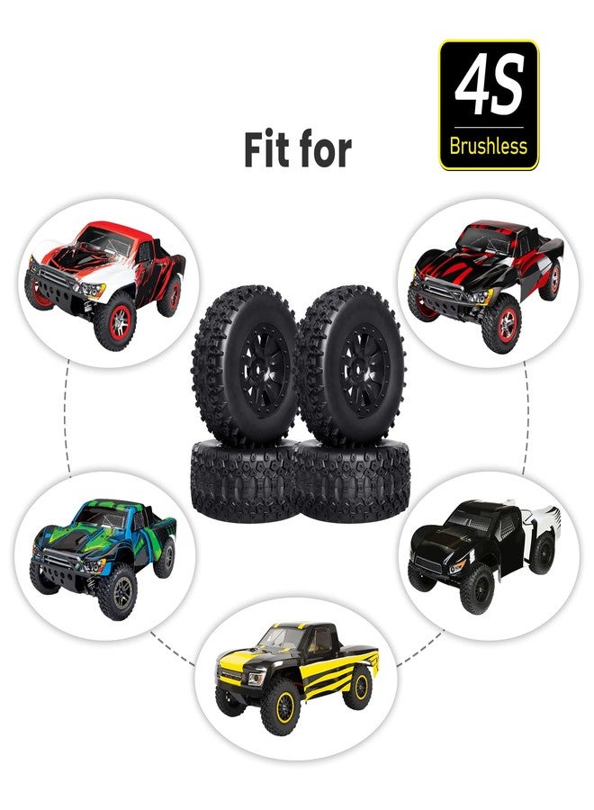Hobbyfire RC Short Course Truck Tires 1/10 Scale Pre-glued RC Wheel Rim and Tires Set 12mm Hex with Foam Inserts for Traxxas Slash 2WD 4X4 Losi 22S 2WD SCT VKAR 10SC SC Mounted (OD 4.33 Inch (110mm)) - Image 3