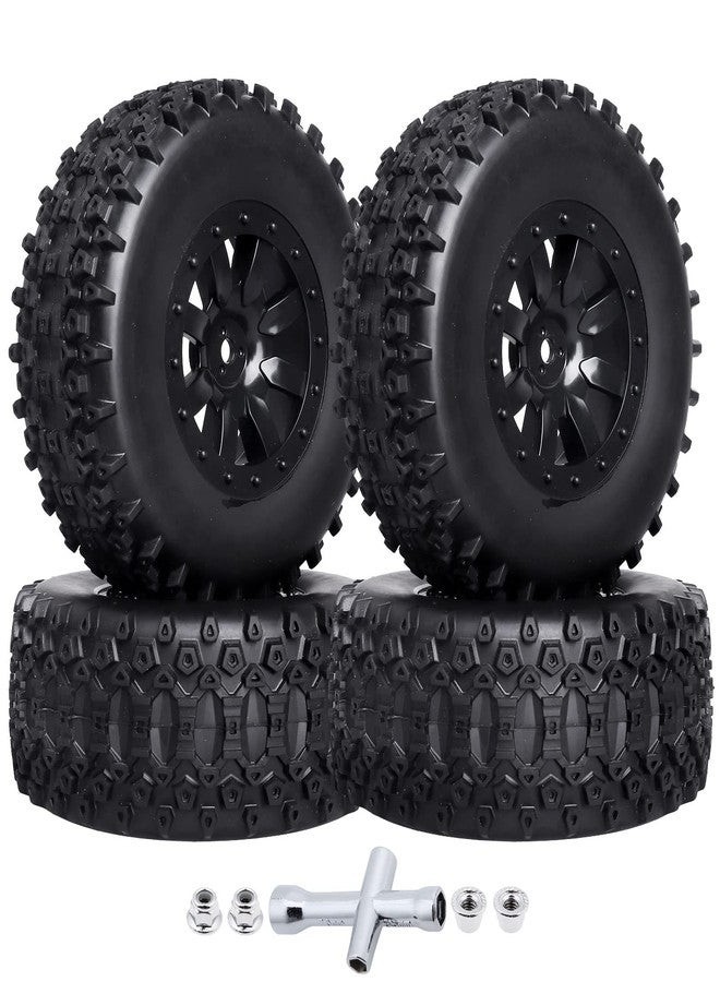 Hobbyfire RC Short Course Truck Tires 1/10 Scale Pre-glued RC Wheel Rim and Tires Set 12mm Hex with Foam Inserts for Traxxas Slash 2WD 4X4 Losi 22S 2WD SCT VKAR 10SC SC Mounted (OD 4.33 Inch (110mm)) - Image 1
