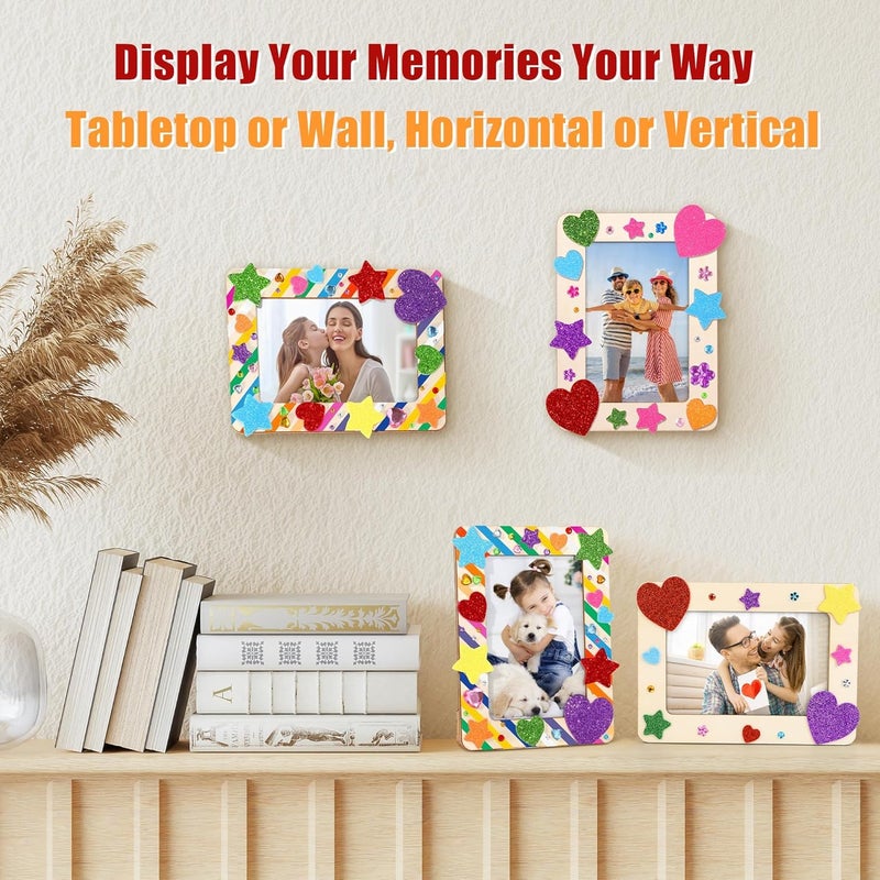 Aneco 6 Packs Picture Frame Painting Craft Kit for 4 x 6 Inch Photo DIY Unfinished Wooden Photo Frames with Diamond and Foam Stickers for DIY Crafts, Paint and Decorate - Image 5