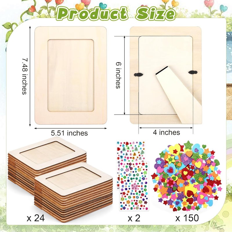Aneco 6 Packs Picture Frame Painting Craft Kit for 4 x 6 Inch Photo DIY Unfinished Wooden Photo Frames with Diamond and Foam Stickers for DIY Crafts, Paint and Decorate - Image 2