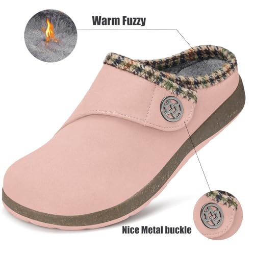Eagsouni Womens Mens Winter Warm Slippers Wide Width Suede Slip On Home House Shoes Fuzzy Plush Lining with Cushion Footbed for Indoor Outdoor,Pink,39 EU - Image 3