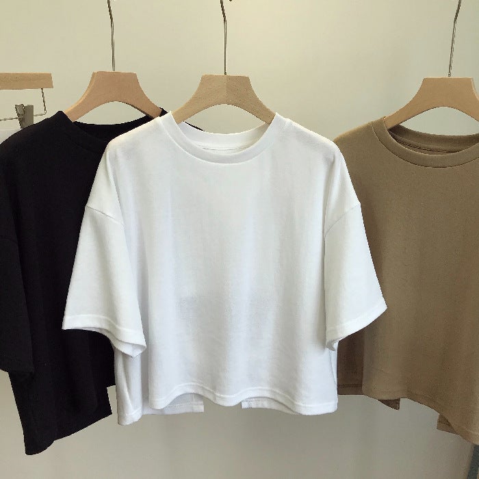 Backless Short T-Shirt For Women, Sweet And Spicy Style, Korean Version, 2025 Round Neck Loose Girl Short-Sleeved Top For Women, Trendy - Image 1