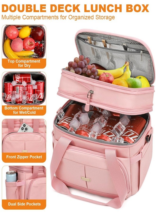 Pritent Lunch Box For Men Women Double Deck Insulated Lunch Bag For Men Woman Leakproof Expandable Cooler Bag with Adjustable Shoulder Strap for Work Picnic School(Pink,Medium) - Image 5