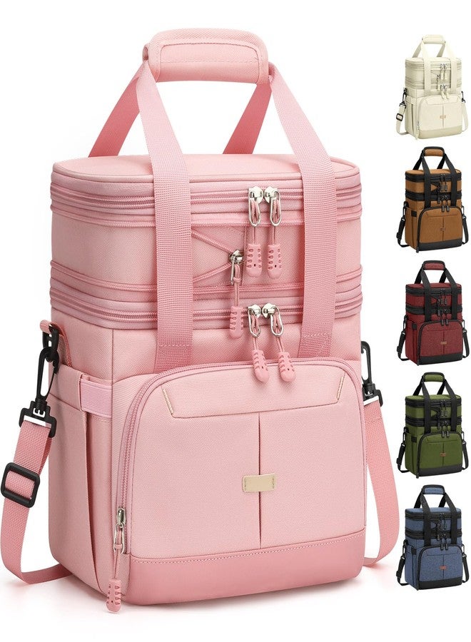 Pritent Lunch Box For Men Women Double Deck Insulated Lunch Bag For Men Woman Leakproof Expandable Cooler Bag with Adjustable Shoulder Strap for Work Picnic School(Pink,Medium) - Image 1