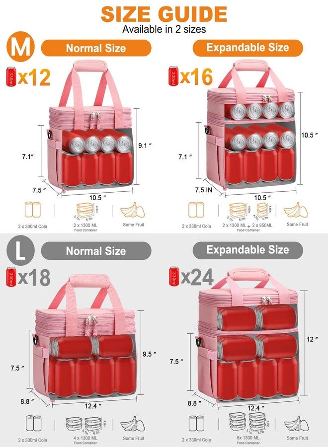 Pritent Lunch Box For Men Women Double Deck Insulated Lunch Bag For Men Woman Leakproof Expandable Cooler Bag with Adjustable Shoulder Strap for Work Picnic School(Pink,Medium) - Image 3