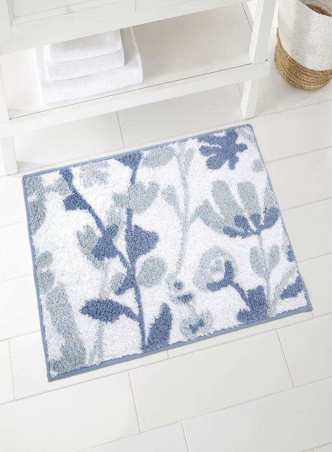IZOD - Bath Mat, Cotton Bath Rug, Floral Bathroom Decor, Dorm Room Essentials (Mystic Blue, 20" x 30") - Image 1