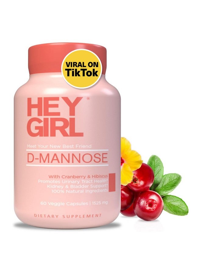 HEY GIRL NUTRITION D Mannose Capsules - Fast-Acting UTI Supplement - Cleanse & Flush Impurities - with Natural D-Mannose Powder, Cranberry, Hibiscus & Dandelion - Alternative to Cranberry for Women, 60 Capsules - Image 1