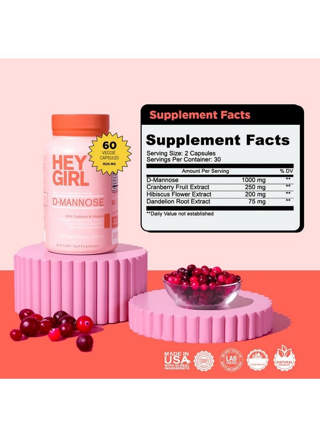 HEY GIRL NUTRITION D Mannose Capsules - Fast-Acting UTI Supplement - Cleanse & Flush Impurities - with Natural D-Mannose Powder, Cranberry, Hibiscus & Dandelion - Alternative to Cranberry for Women, 60 Capsules - Image 2