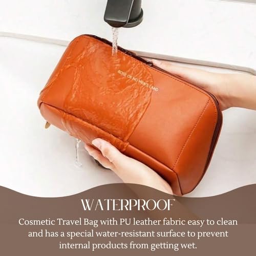 Sprqcart Large Capacity Travel Cosmetic Bag With Handle And Divider - Multifunctional Makeup Bag For Easy Access, Waterproof- (-Brown), 10 Cms - Image 5