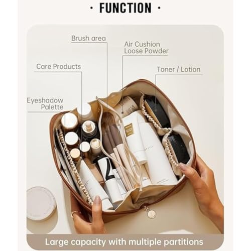 Sprqcart Large Capacity Travel Cosmetic Bag With Handle And Divider - Multifunctional Makeup Bag For Easy Access, Waterproof- (-Brown), 10 Cms - Image 4